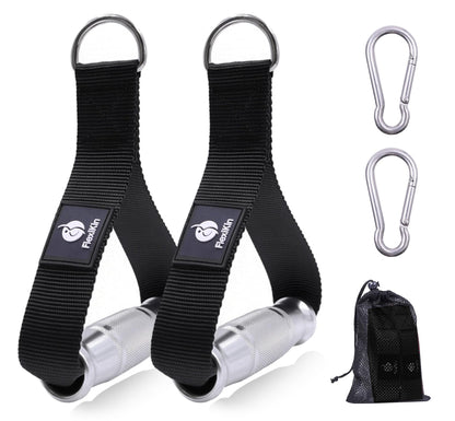 FLEXIKIN Premium Aluminum Alloy Gym Handles with Thickened Strap – Anti-Slip Grid Grip, Heavy-Duty Welded D-Ring for Cable Machine, Pulley System, and Strength Training Workouts (Black)