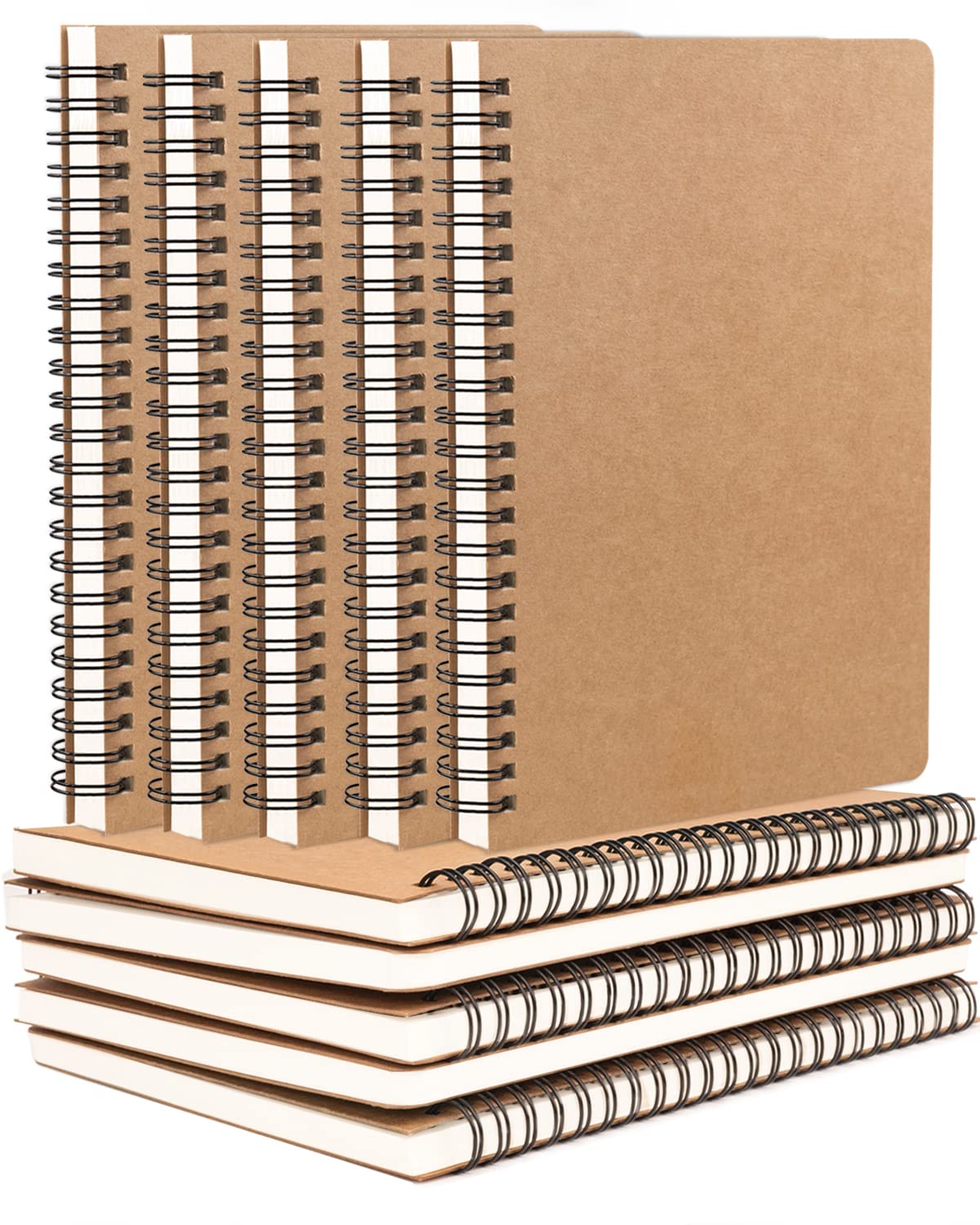 Spiral Notebooks 10Pcs A5 College Ruled Lined Journals Bulk- Kraft Brown Cover, 8.3 "x 5.8", 120 Pages/60 Sheets, 100gsm Paper, Memo Notepad Sketchbook, Travel Students Office Business Subject Diary