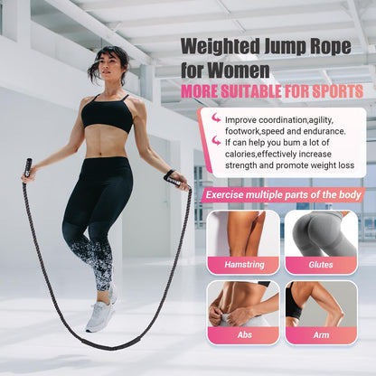 Weighted Jump Rope for Women, Heavy Skipping Rope for Exercise with Training Poster, 9.2FT Weight Fitness Jump Rope for Improve Strength, Building Muscle & Total Body Workout Equipment