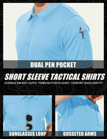MAGCOMSEN Men's Quick Dry Tactical Polo Shirt - Short Sleeve Pique Jersey for Golf & Outdoor Activities
