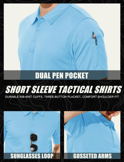 MAGCOMSEN Mens Polo Shirts Short Sleeve Golf Shirts Work Shirts Quick Dry Shirts Summer Tactical Shirts Sky Blue L