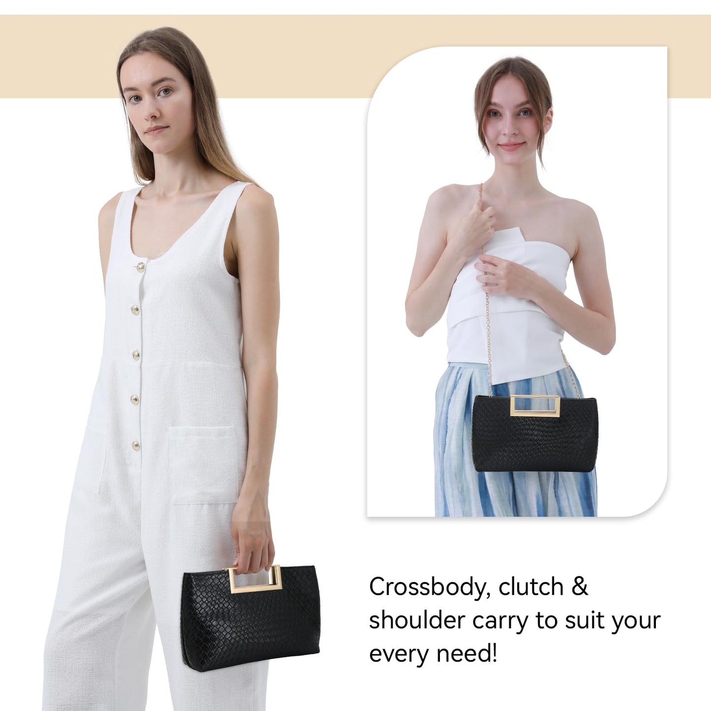 Women's PU Leather Clutch Purse Evening Bag for Wedding Party Prom Bridal – Stylish Formal Handbag (PU Leather-Black)