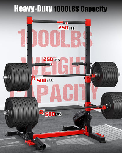 YOLEO Squat Rack with Adjustable Pull-Up Bar & Extended Safety Arms, Multi-Functional Power Racks Squat Stand for Home Gym, Garage & Basement, 35"-67" Width, Fixed 83” Frame Height, Pull-Up Bar Height 71.5"-80.5", Fits 6FT & 7FT Barbells