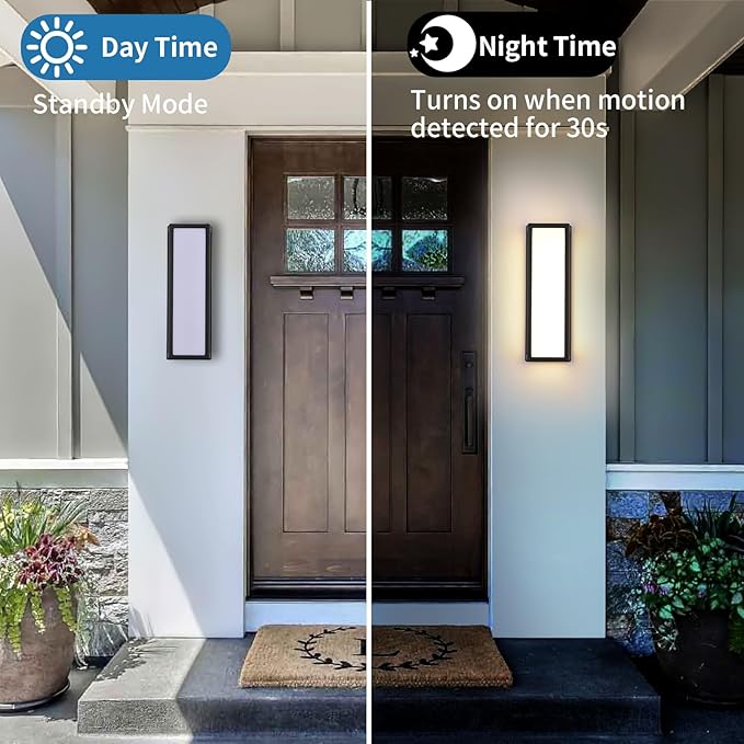 Motion Sensor Outdoor Wall Sconce LED 30W Aluminum - Black Modern Exterior Light Fixture, 3000K Warm,IP65 Waterproof Rectangular Porch Lighting,for Patio,Garage,Front Door