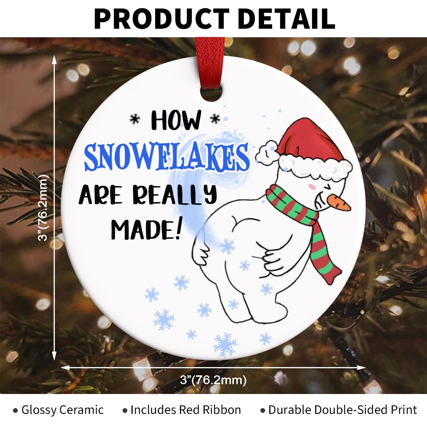 Funny Snowman Christmas Ornament, How Snowflakes are Really Made Gag Ornament 2026, White Elephant Gifts for Adults, Hilarious Fart Joke Holiday Tree Decoration for Men Women