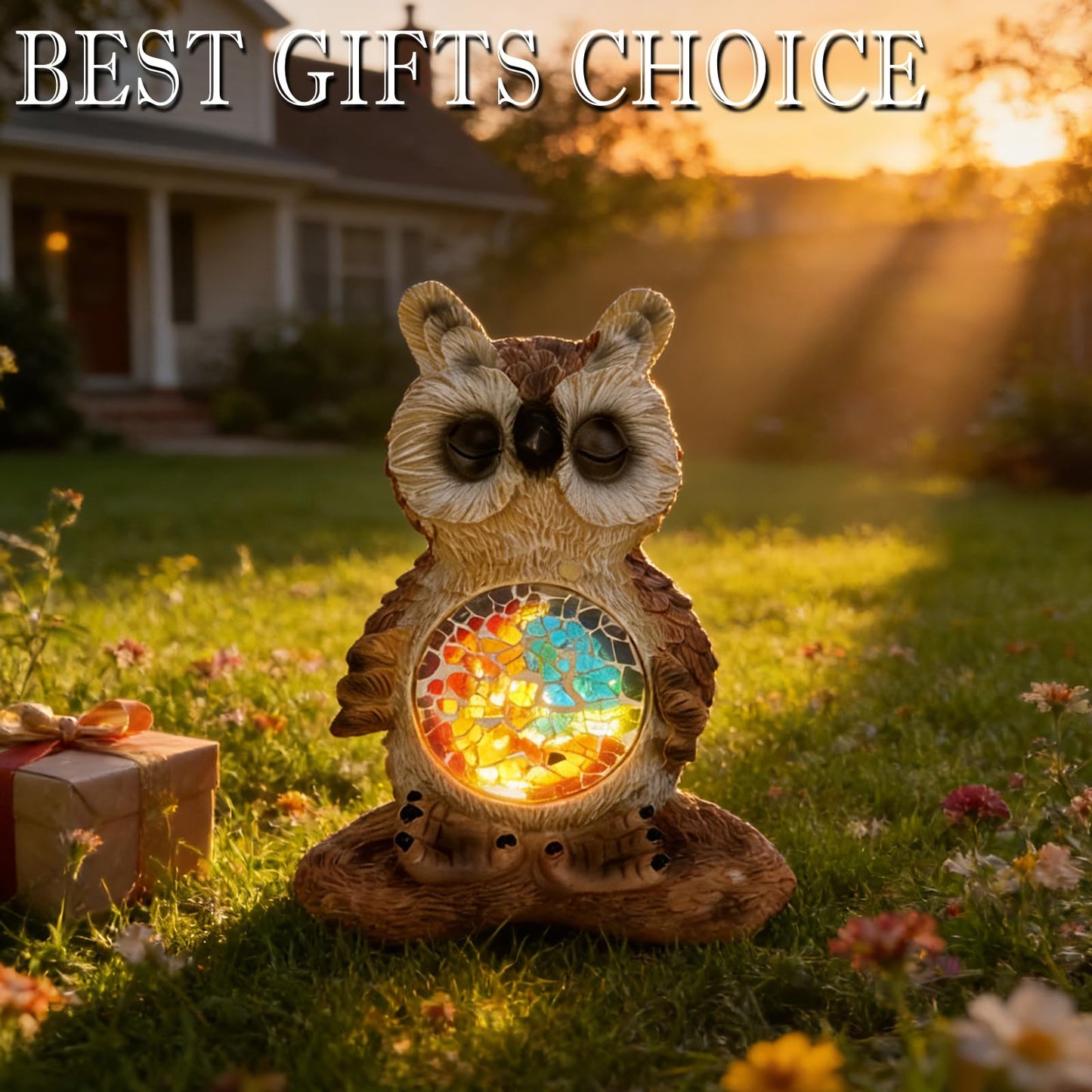 Vasesun Solar Owl Garden Statues Decor for Outdoor, Brown Yoga Owl Figurine Lights for Lawn Patio Yard Decoration - Unique Christmas Housewarming Gift for Grandma Wowen Mom