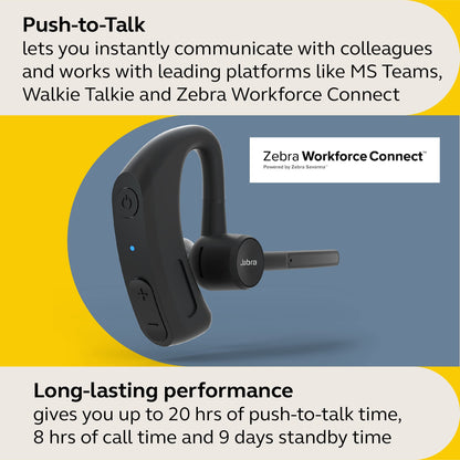 Jabra Perform 45 Push-to-Talk (PTT) Bluetooth Wireless Headset, Noise-Cancelling Microphone, Push-to-Talk Functionality, Face2Face Mode, and Discreet Design, IP54-Rated, Black