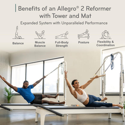 Balanced Body Allegro 2 Pilates Reformer with Steel Footbar, Tower, and Mat Conversion, Pilates Exercise Equipment, Workout Equipment for Home or Studio