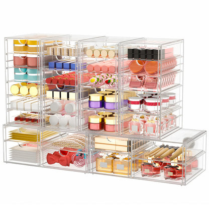 caktraie Makeup Organizer Storage With 30 Drawers, 6 Pcs Desktop Office Supplies, Desk Organizers, Clear Accessories, Dustproof Drawer and for Make Up, Jewelry, Pen, Stationary