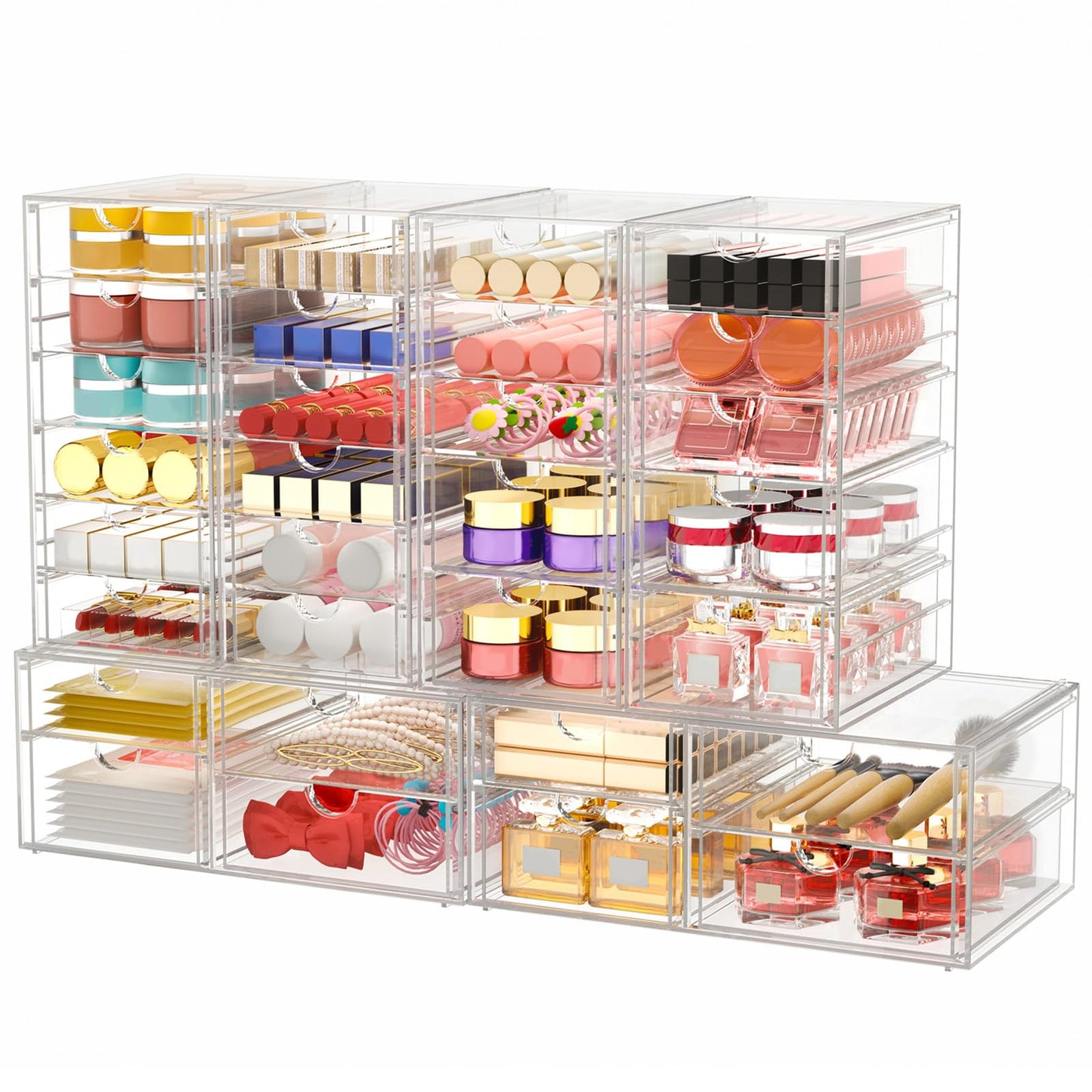 caktraie Makeup Organizer Storage With 30 Drawers, 6 Pcs Desktop Office Supplies, Desk Organizers, Clear Accessories, Dustproof Drawer and for Make Up, Jewelry, Pen, Stationary