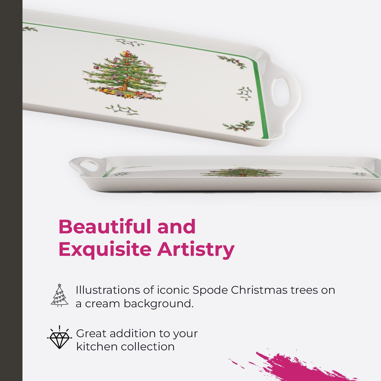 Spode Melamine Serving Tray - (18.9" x 11.6") Rectangular Durable Platter with Exclusive Art Print, Strong & Lightweight Kitchen & Dining Table Accessory for Everyday Meals & Snacks