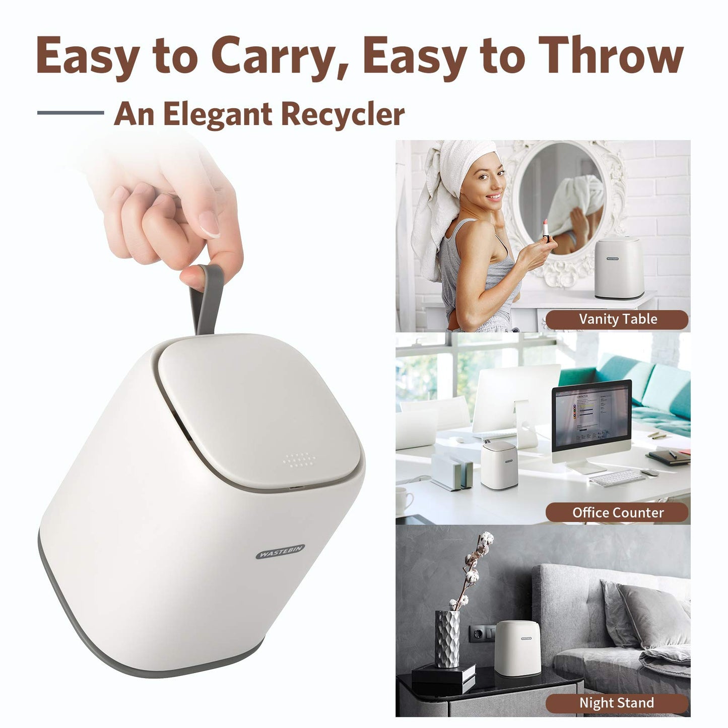 XCX Mini Countertop Trash Can with 3 Rolls of Trash Bags, Waste Can with Press Type Lid, 1.5 L / 0.40 Gal Wastebasket Dispenser, Bin for Coffee Table, Bathroom Vanity Top (White)