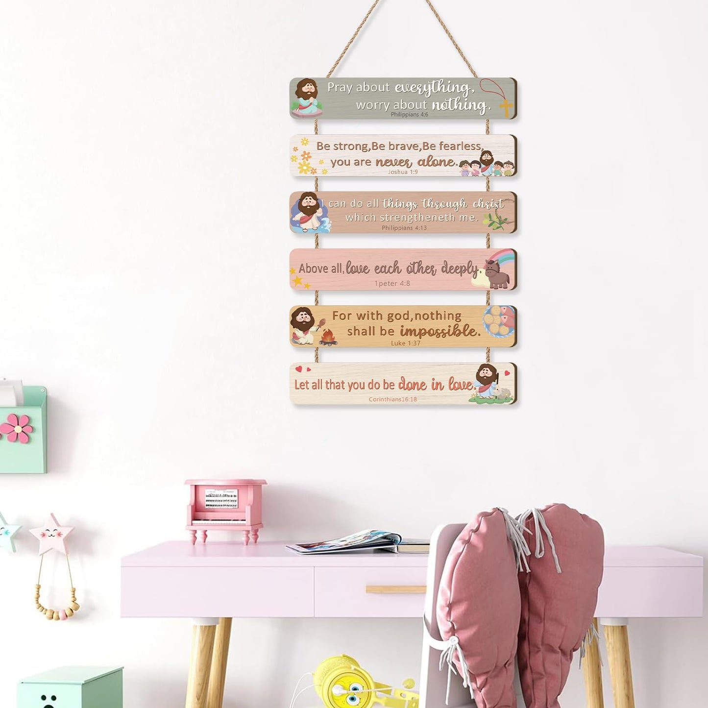 IARTTOP Christian Inspirational Wall Art Bible Verse Wooden Hanging Plaque Scripture Wood Sign for Kids Meditation Motivational Hanging Wooden Sign for Home Nursery Bedroom Wall Decor 10.6x11.4 Inch