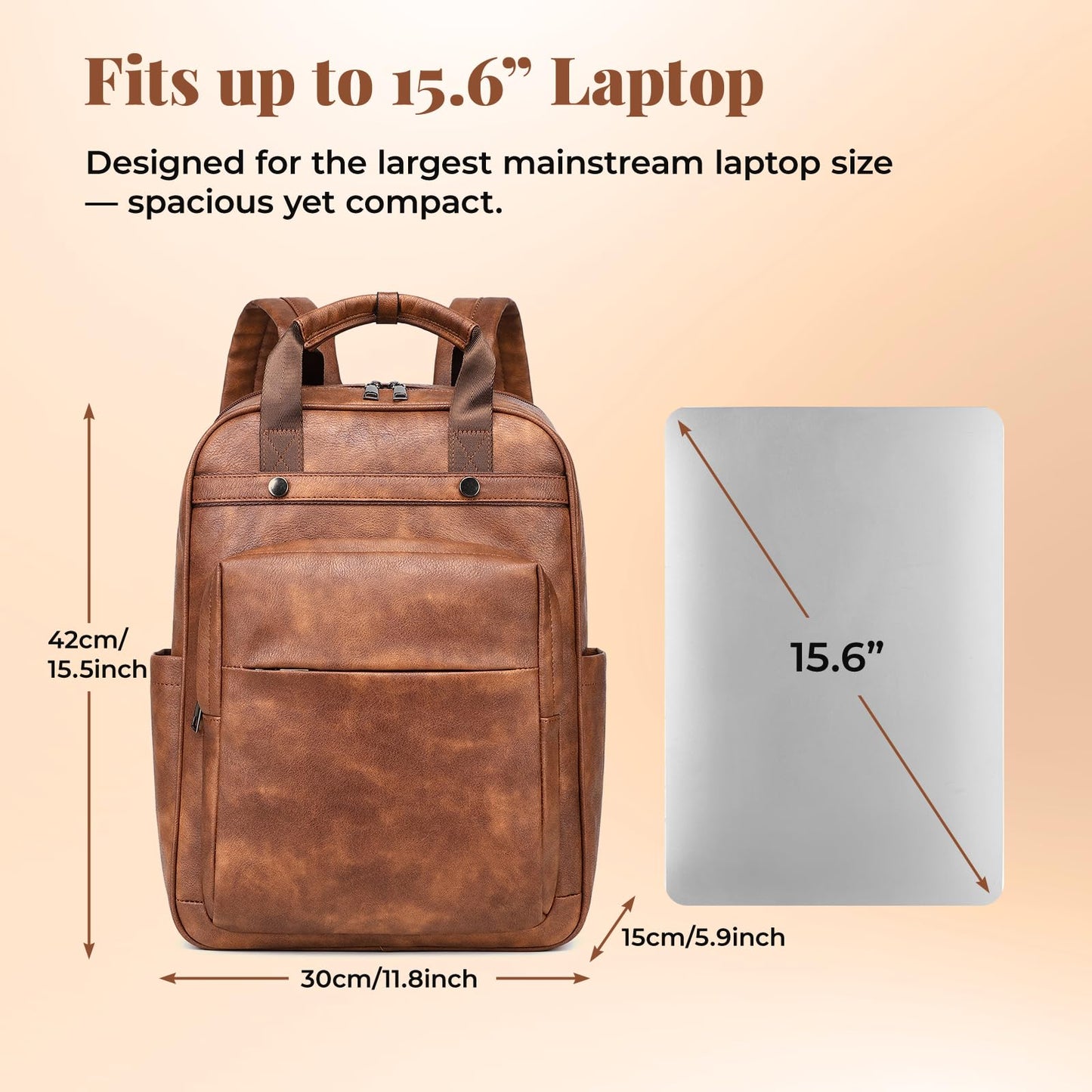Rcrirth PU Leather Laptop Backpack Women for Travel | 17 Inch Laptop Bag for Women - Large Capacity Teacher Nurse Computer Bag for Work College School (Brown)