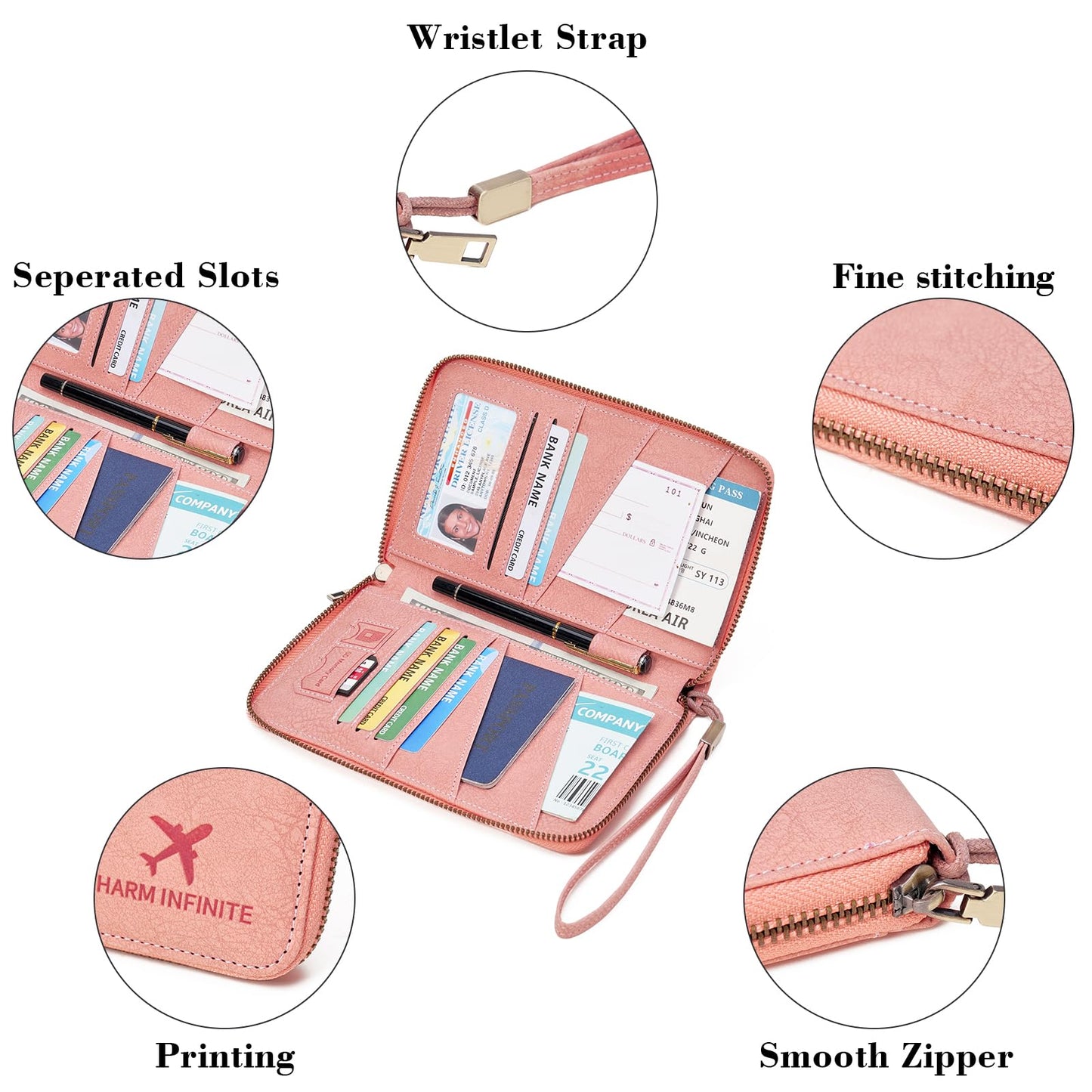 LEEXTON Family Passport Holder Wallet RFID Blocking Zippered Passport Wallet,Women and Men Travel Wallet Ladies Passport Cover