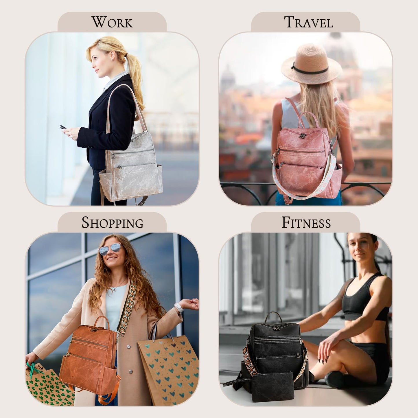 Puwuzixi Backpack Purse for Women, Waterproof PU Leather Back pack, Lightweight Fashion Multipurpose Convertible Travel Backpack Purse Shoulder Bag Handbag, Black