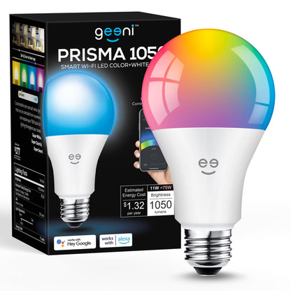 Geeni PRISMA 1050 Wi-Fi LED Light Bulb, Multicolor (2700K): Dimmable LED, A21, 75-Watt Equivalent: Works with Alexa & Google Assistant