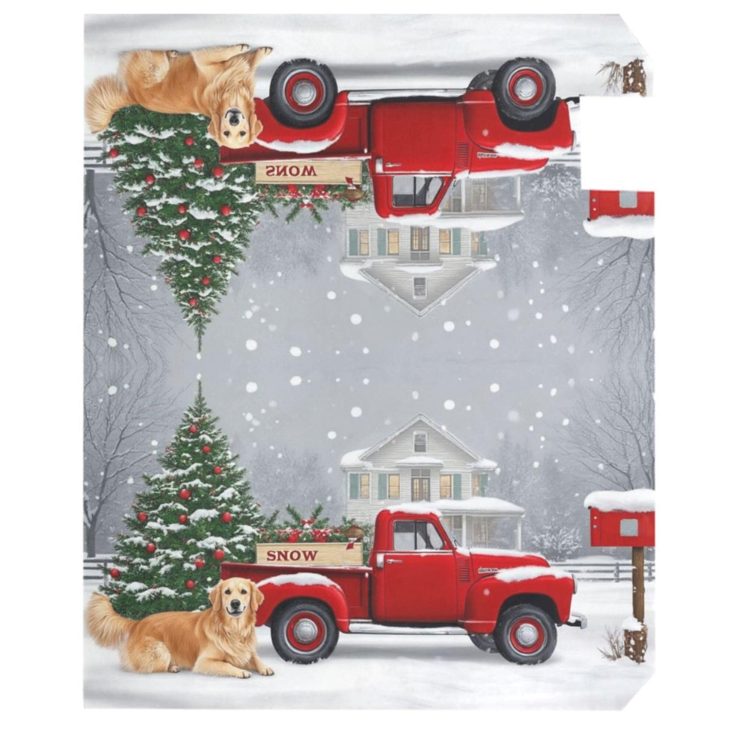 Christmas Tree Red Truck Magnetic Mailbox Covers Winter Snow Golden Retriever Dog Mailbox Cover Over Size Full Magnet Garden Yard Porch Mail Boxes Cover Holiday Decorations 25" L x 21" W