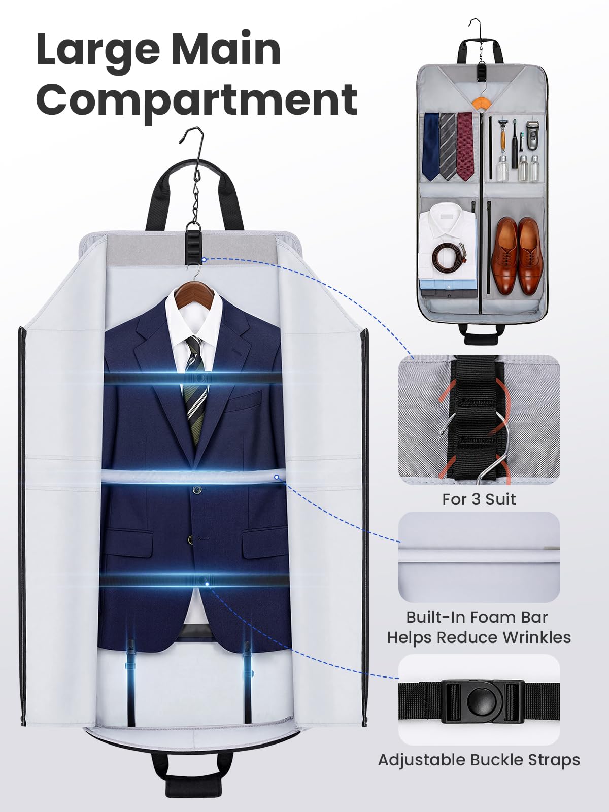 Mancro Garment Bags for Travel, Suit Bag Travel Fits 5 Suits with Shoe Pocket, Wrinkle Free Carry on Garment Bags for Hanging Clothes with Luggage Sleeve, Waterproof Suit Garment Bag for Men Women