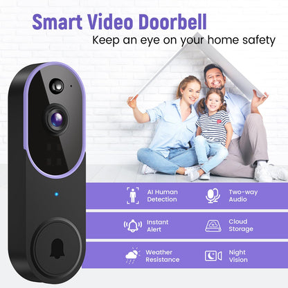 Orbitell Wireless Wi-Fi Video Doorbell Camera with Two Way Audio, AI Motion Detection, Night Vision and Cloud Storage, 2.4G Wi-Fi only
