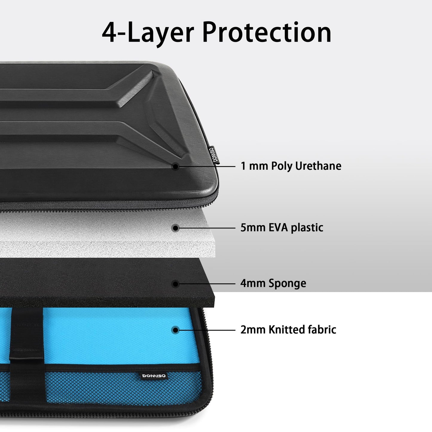 DOMISO 15.6-16 Inch Laptop Hard Case with Strap, Waterproof Shockproof Hard Shell Laptop Sleeve for Macbook Pro/Lenovo IdeaPad/HP ENVY/Dell XPS, Black