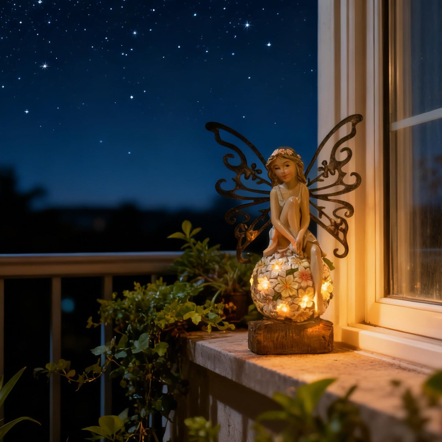 Solar Fairy Statue Garden Decor - Fairies and 7 LED Lights - Lawn Decor Statue for Patio, Balcony, Yard Ornament - Gifts for Mom Grandma Women