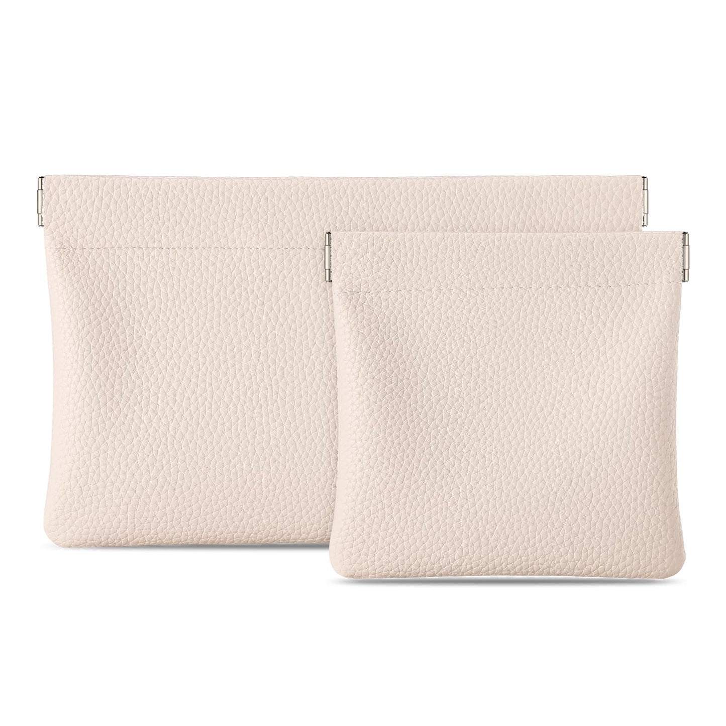 Sightor Leather Pocket Cosmetic Bag for Purse, 2 Pack Small Makeup Bag for Women Coin Purse Lipstick Cosmetic Accessories Organizer Travel Cosmetic Pouch (Creamy)