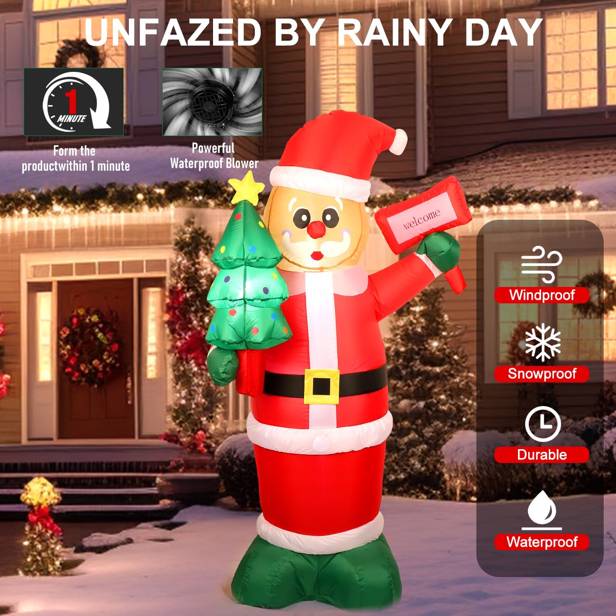 6Ft Christmas Inflatables Santa Gingerbread with LED Lights & Gift Box, Giant Christmas Inflatables Yard Decorations, Xmas Blow Up Santa Claus, Indoor/Outdoor Christmas Decor for Holiday Patio Garden
