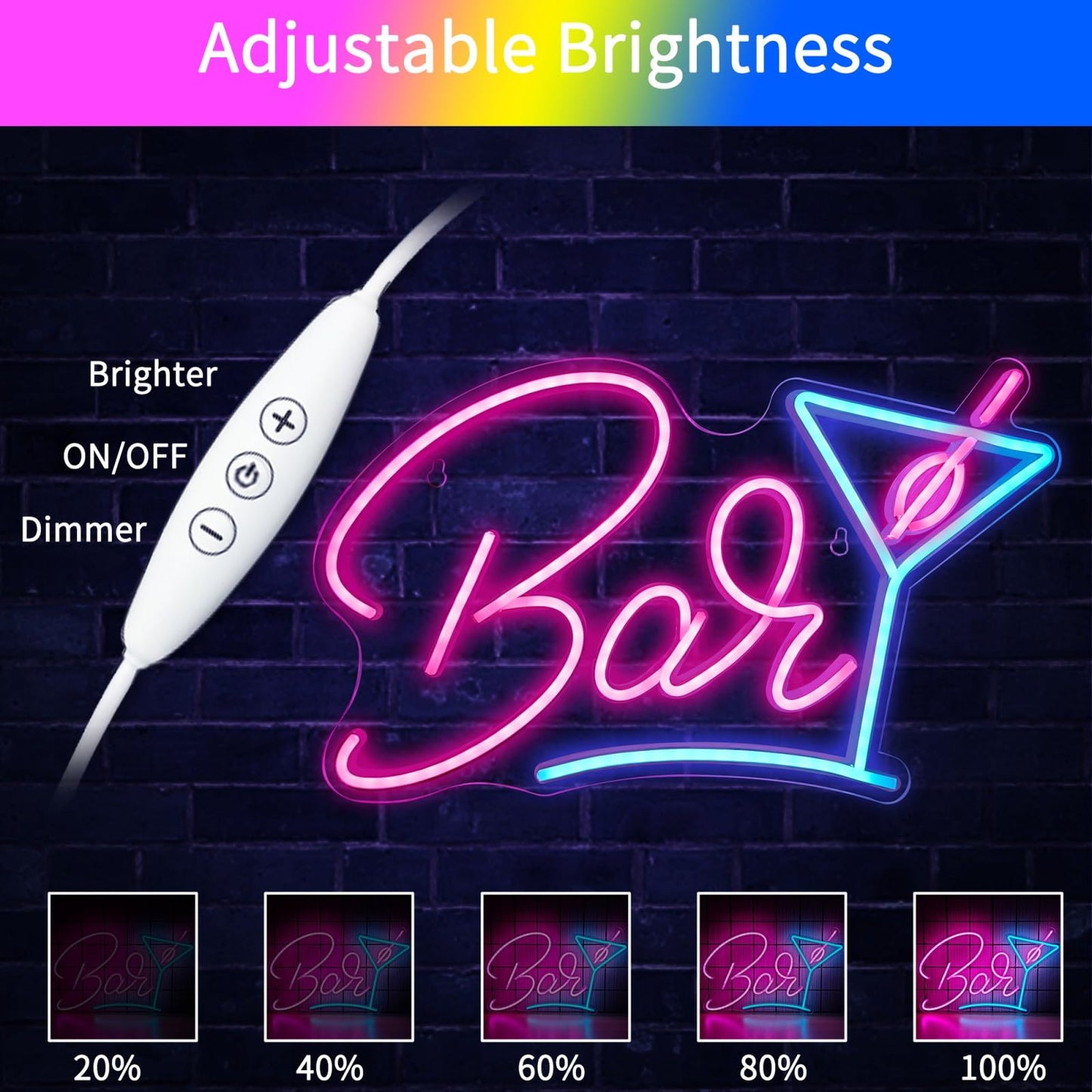 Bar Neon Signs for Home Bar Wall Decor, Neon Bar Sign for Bedroom Man Cave Bistro Pub Party,USB Powered LED Light Up Sign With Dimmer Switch, Gifts for Friends Families Birthday Christmas