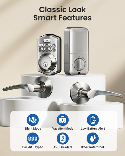 Veise Keyless Entry Door Lock with 2 Lever Handles - Electronic Keypad Deadbolt, Easy Installation Digital Smart Front Door Lock Set, Oil Rubbed Bronze