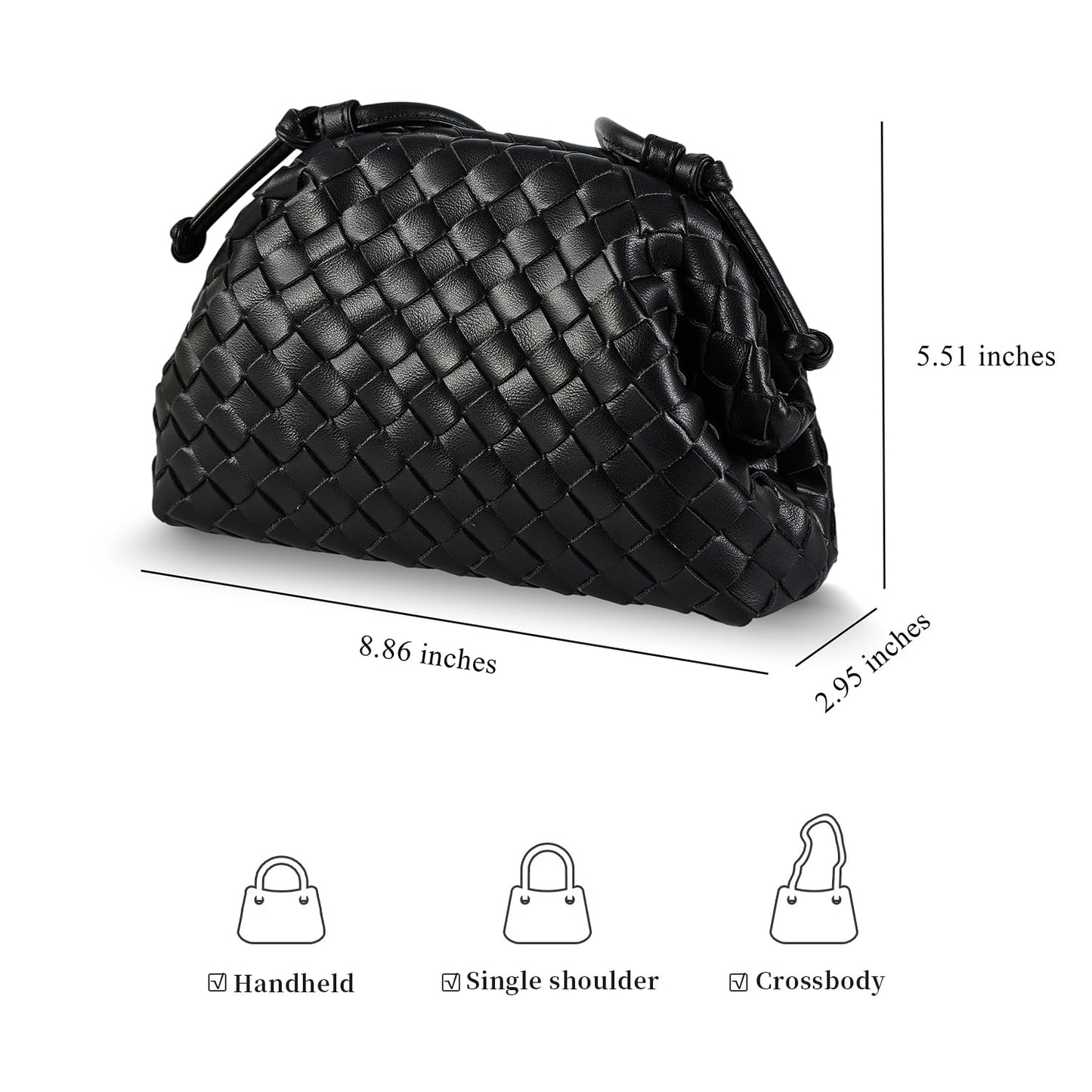 Huralona Dressy Pleated Vegan Leather Clutch Purse Woven Soft Cloud Dumpling Clutch Bag for Women PU Evening Purse Handbag (Black)