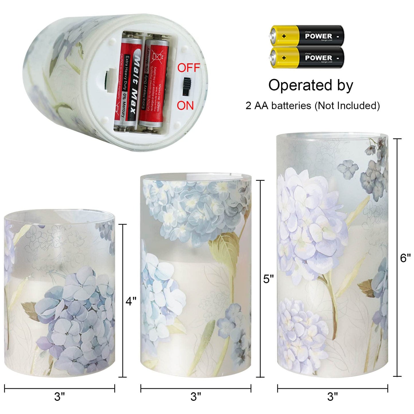Eldnacele Hydrangea Glass Flameless Candles with Remote and Timer, Realistic 3D Wick Flickering Real Wax LED Window Candle Battery Operated Dinner Wedding Spring Decorations(3 x 4,5,6 Inch)