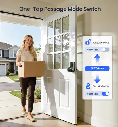 Veise VE018 Smart Knob Handle Lock - Fingerprint, App Control, Keyless Entry for Front Door and Bedroom, Electronic Digital Keypad, Auto Lock, Remote Access Sharing, Easy Installation, Matte Black