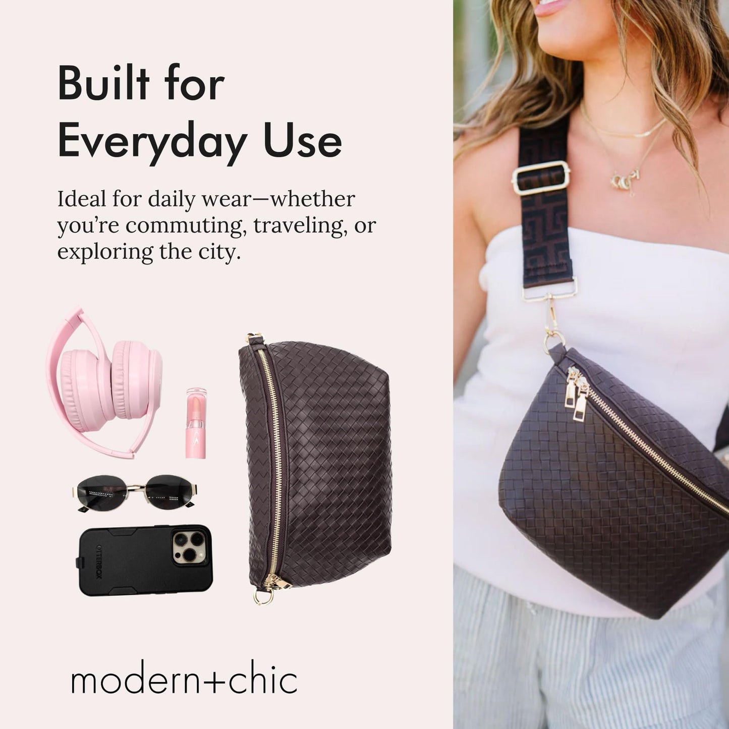 Modern Chic Woven Crossbody Bags for Women - Rory Vegan Leather Purse, Adjustable Strap, Lightweight, Lavender Pressed Woven