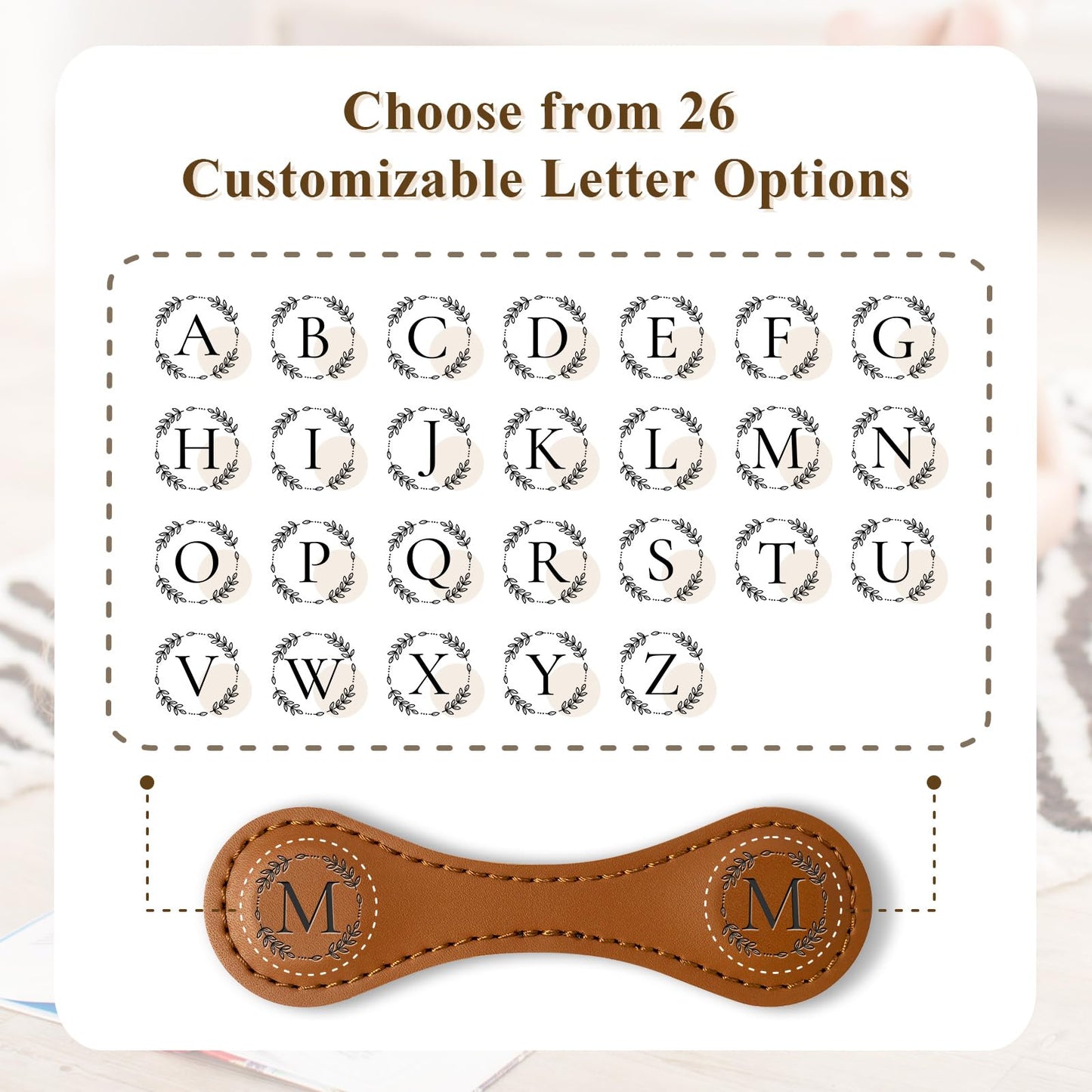 KIKIDWIS Personalized Leather Magnetic Bookmark with Pen Holder – Custom Initial Design for Readers（Brown-C）