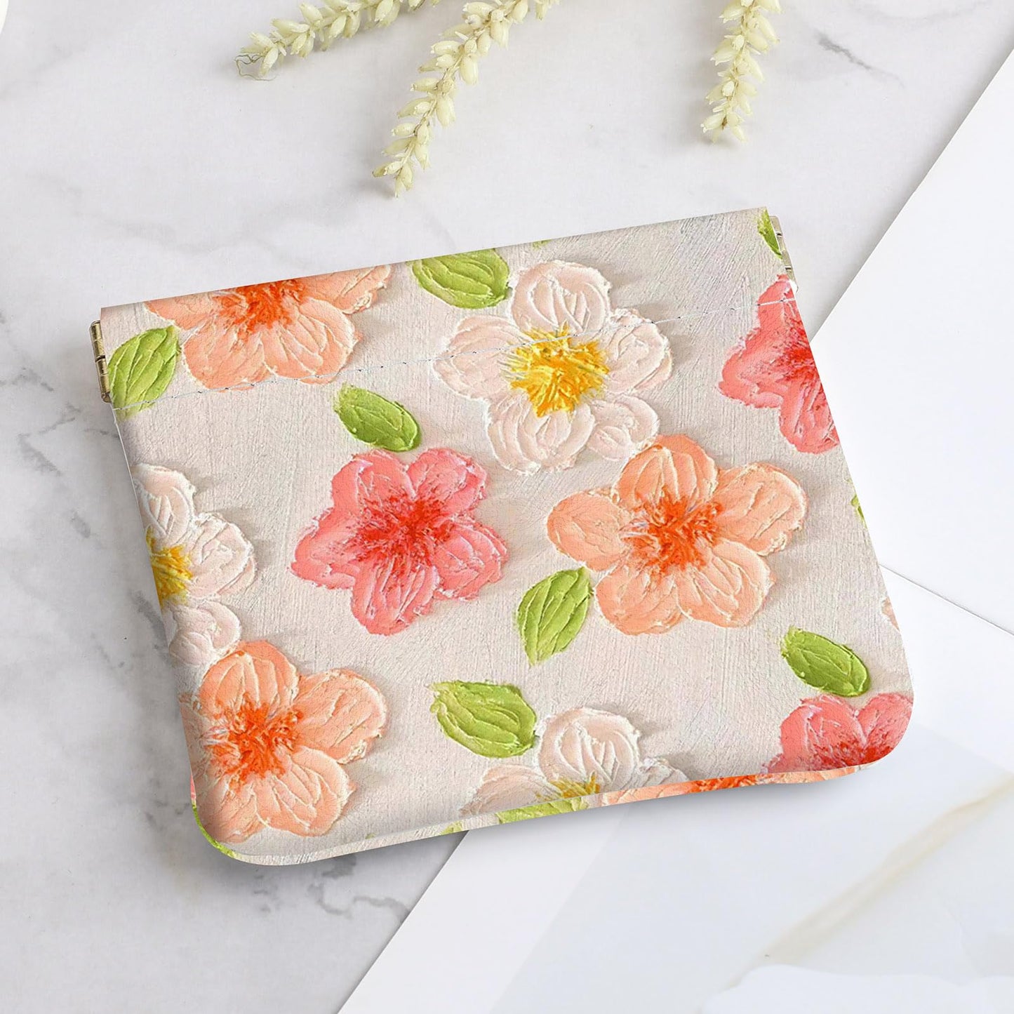 2Pcs PU Leather Small Squeeze Coin Purse Pouch Mini coin Bag Unique And Cute Wallet Cosmetic Bags Change Bag For Women Girls Men （Pink and Yellow Flowers L