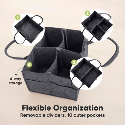 KeaBabies Baby Diaper Caddy Organizer with Handle - Portable Baby Organizers and Storage for Nursery, Changing Table, Large Travel Car Caddy, Girls, Boys Shower Gift Basket, New Mom Gifts(Mystic Gray)