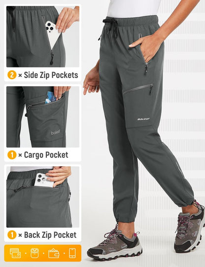 baleaf Women's Hiking Pants Quick Dry Water Resistant Lightweight Joggers Pant for All Seasons Elastic Waist Steel Gray Size XL
