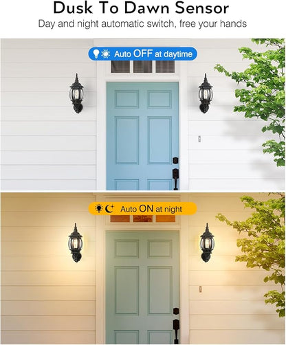 VIANIS Outdoor Garage Lights Wall Mount, Dusk to Dawn LED Outdoor Lighting Wall Lanterns for Porch, Black Exterior Light Fixture, Waterproof Outdoor Sconce Lights, Outside Light for House 2 Packs
