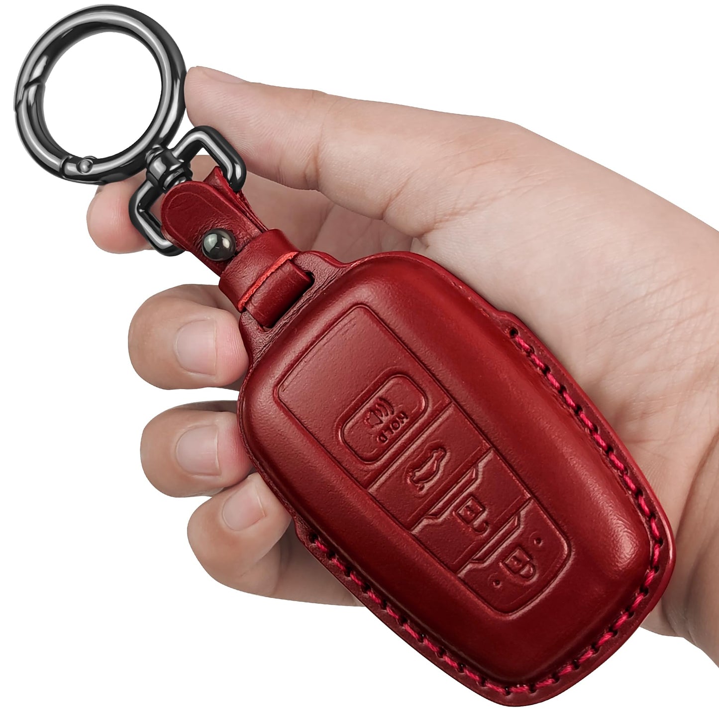 Tukellen for Toyota Key Fob Cover Genuine Leather With Keychain,Leather Key Case Protector Compatible with 2019-2025 Rav4 2020-2022 Highlander Corolla Prius 2018-2024 Camry Avalon C-HR GT86-Red