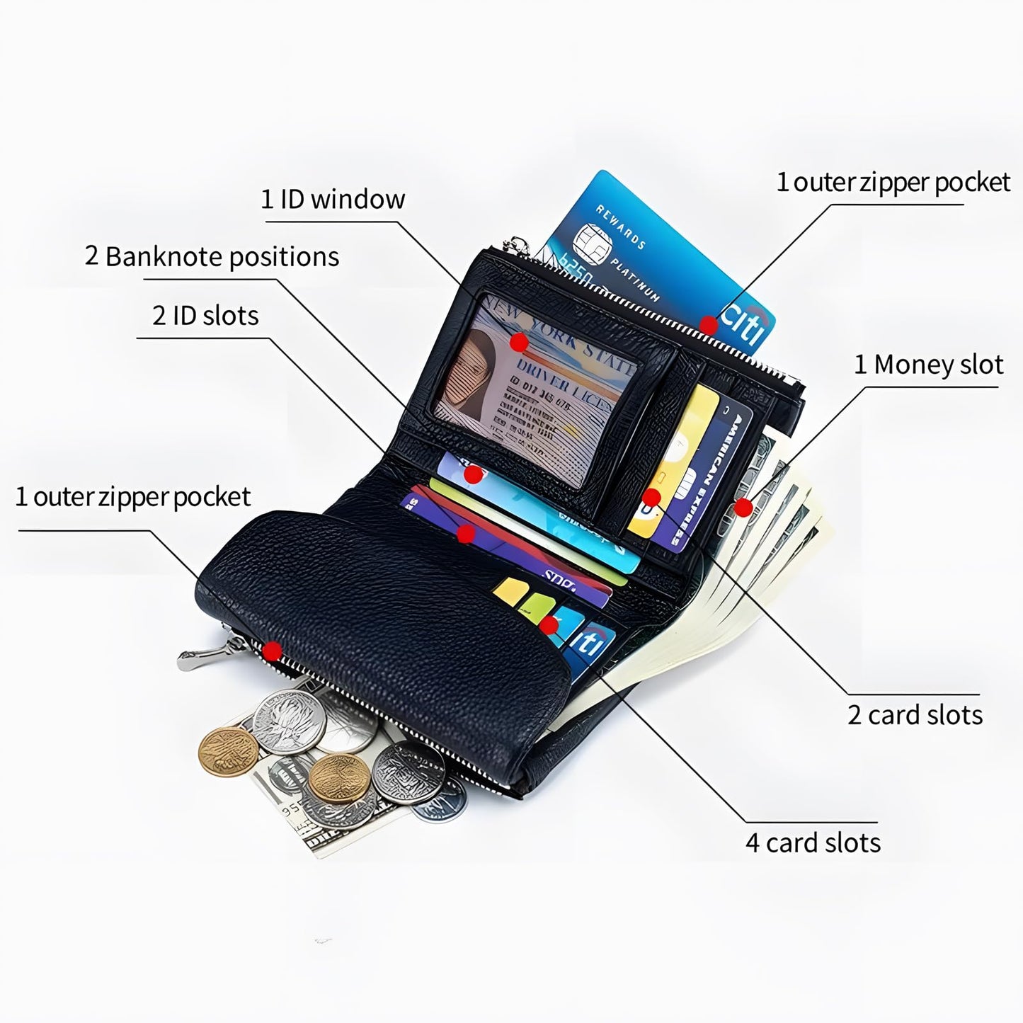 Unisex Pebble Leather Wallet, 5.3In Short Genuine Leather Coin Card Holder, Two zippered pockets, Unisex Clutch Bags, Can Hold Coins, Cards, Id Cards (Yellow)