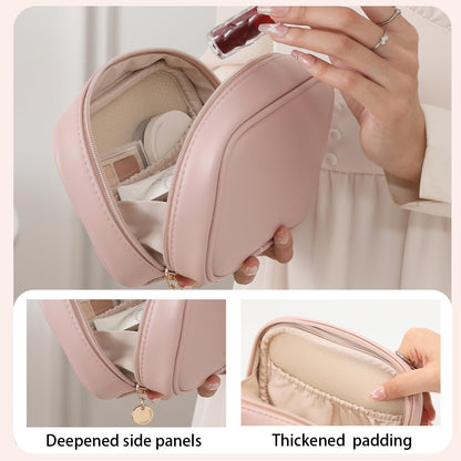 RIGHT AWAY Small Makeup Bag for Purse,Cosmetic Bag Organizer for Women,Waterproof PU Leather Make Up Pouch Toiletry Bag with Pockets,Portable Makeup Case for Travel Accessories&Accessories(Pink)