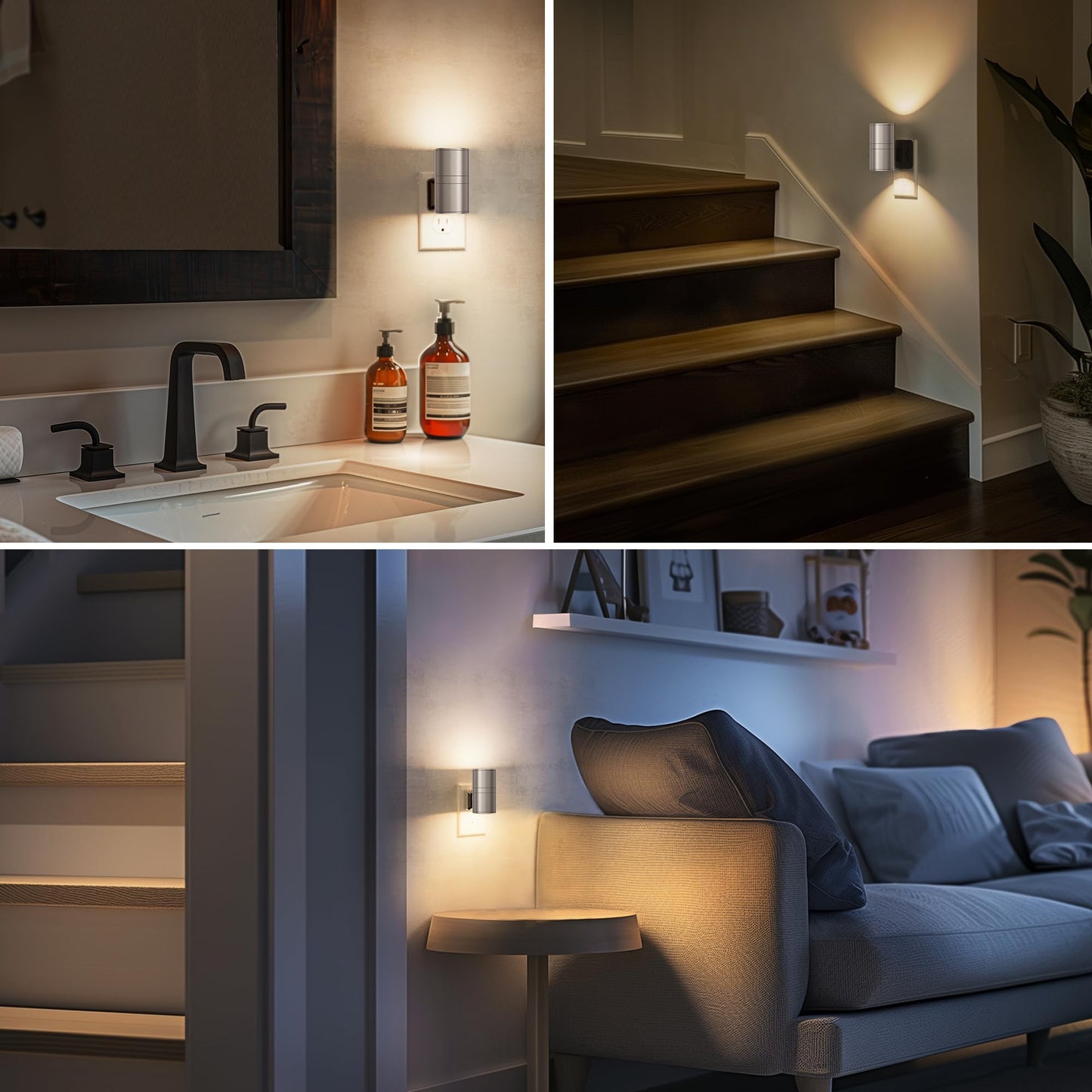 L LOHAS LED Night Light, Dimmable Night Lights Plug into Wall, Metal-Shade Nightlight for Adults, Automatic Nightlights, Light Sensor,Soft White 3000K, Nightlight Plug in for Hallway Bedroom [2 Pack]