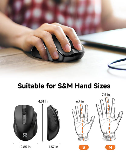 Redragon BM-4092 Wireless Mouse, 5 Level 4000DPI, 18 Months Battery, 2.4GHz Cordless, Portable Optical Computer Mouse for Laptop, PC, Chromebook, Windows, Mac, for Small Hand
