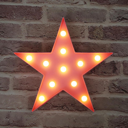 LED Marquee Star Signs Night Lights, Battery Operated Star Shaped Desk Table Lamp for Kids, Baby, Child, Girl Gift, Nursery Room, Wall Decor-Pink