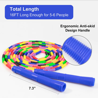 Double Dutch Jump Rope 16 Ft 2 Pack, Long Jump Rope for Kids Adults, Skipping Rope Soft Beaded Multiperson