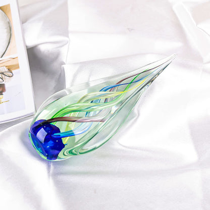 LCCCK 9" Tall Sculpture Hand Blown Glass Decor, Paperweight for Office Desk, Modern Glass Art Figurines Mediterranean Beach House Decor, Living Room Coffee Shelves Table Top Decoration (Aqua)