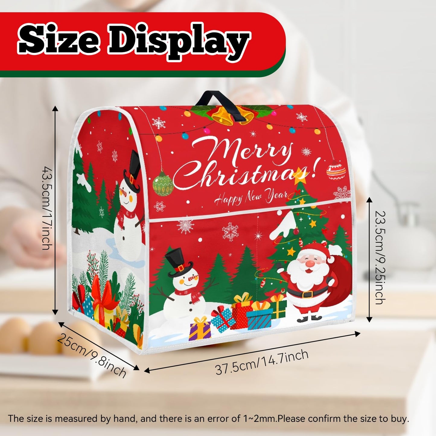 FBBP Christmas Stand Mixer Cover - Compatible with 6-8 Quart for Kitchen Appliance - Santa Claus and Snowman Dust Cover with Pockets for Accessories Xmas Home Kitchen Decor