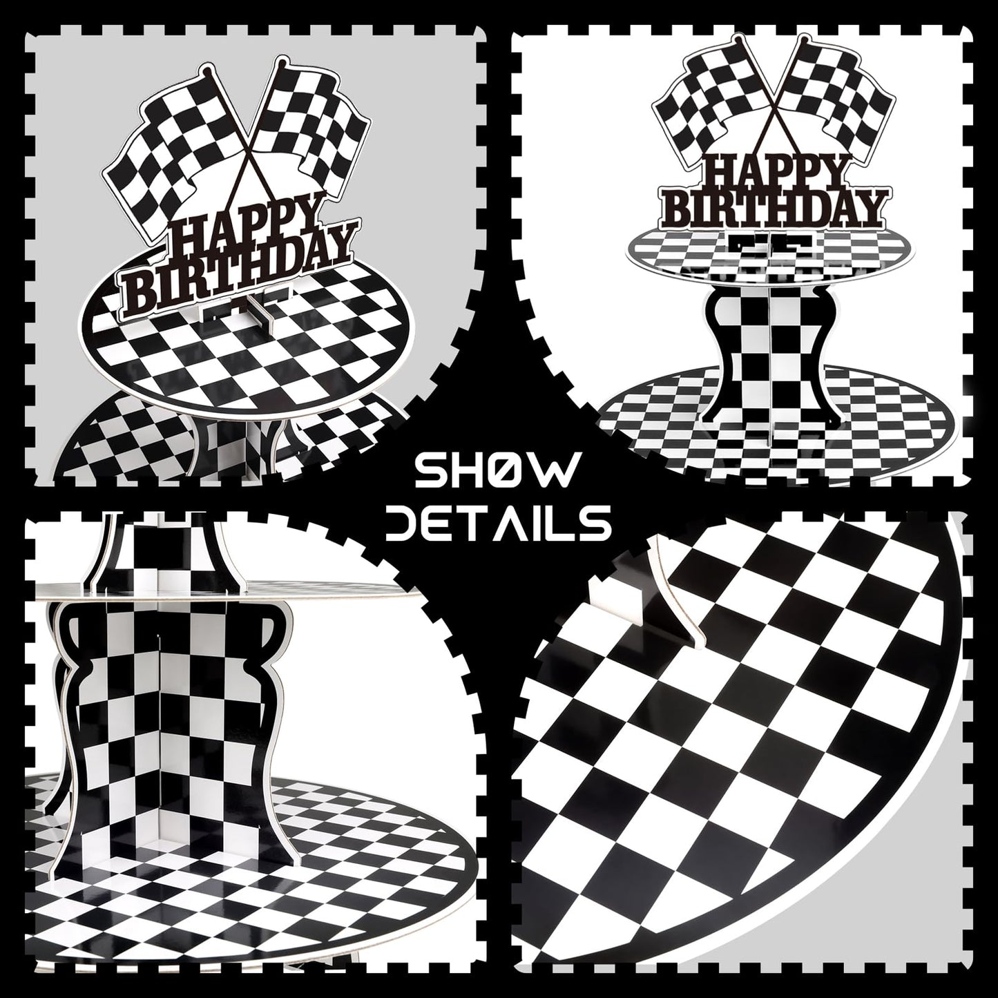 BACUTHY 2 Pack Race Car Cupcake Stands Birthday Party Supplies, Two Fast Cars Decorations Truck Theme Favors - 3 Tier Cardboard Cup Cake Holder Tower