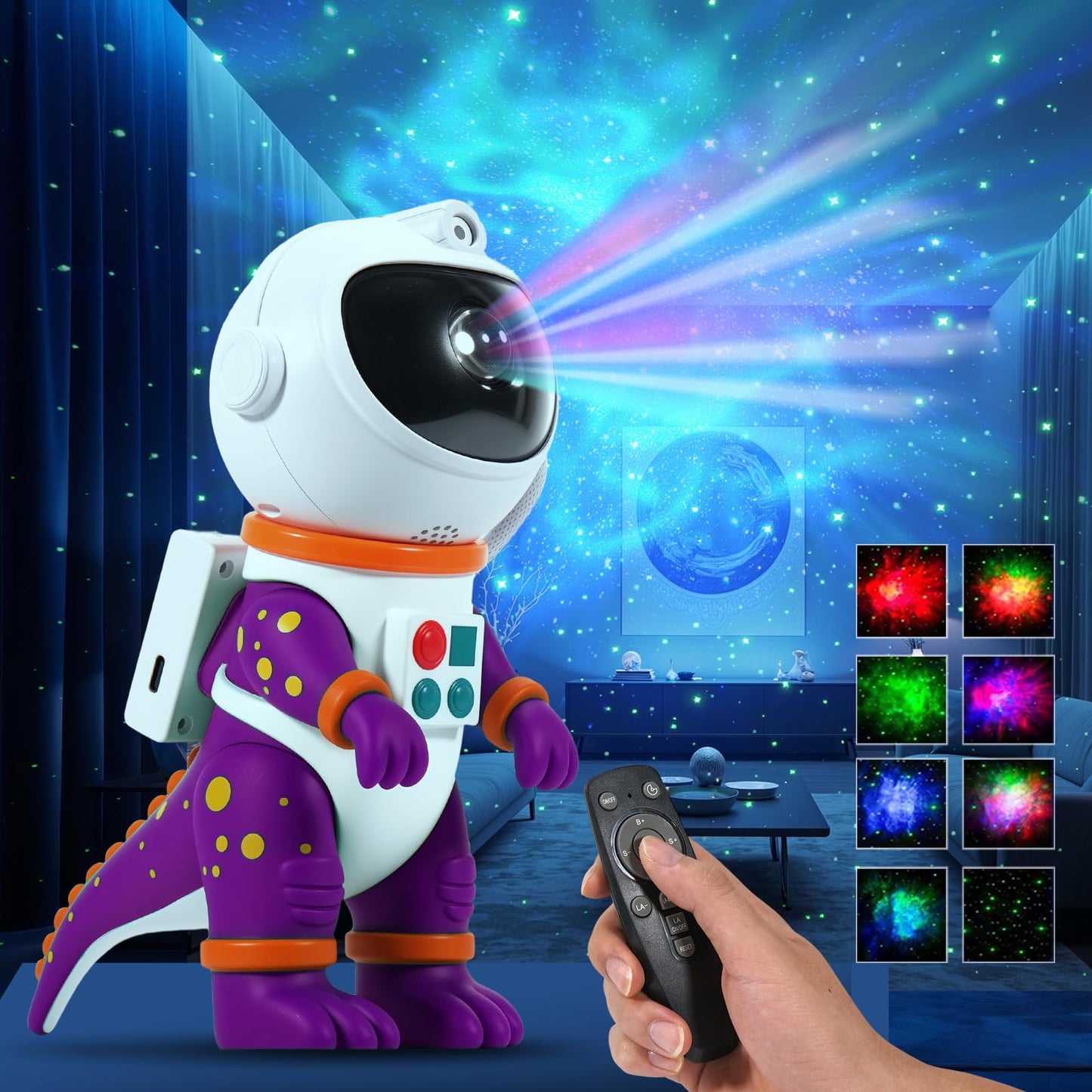 LOVME Galaxy Star Projection Night Light, Dinosaur Astronaut Space Projector with 8 Modes Starry Nebula Effects, Timer & Remote Control, Bedroom Ceiling Decor for Kids, Christmas Birthday Gift(Purple)